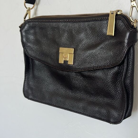 Tommy Hilfiger Satchel Handbag Faux Leather Gold Hardware Black - Picture 2 of 5